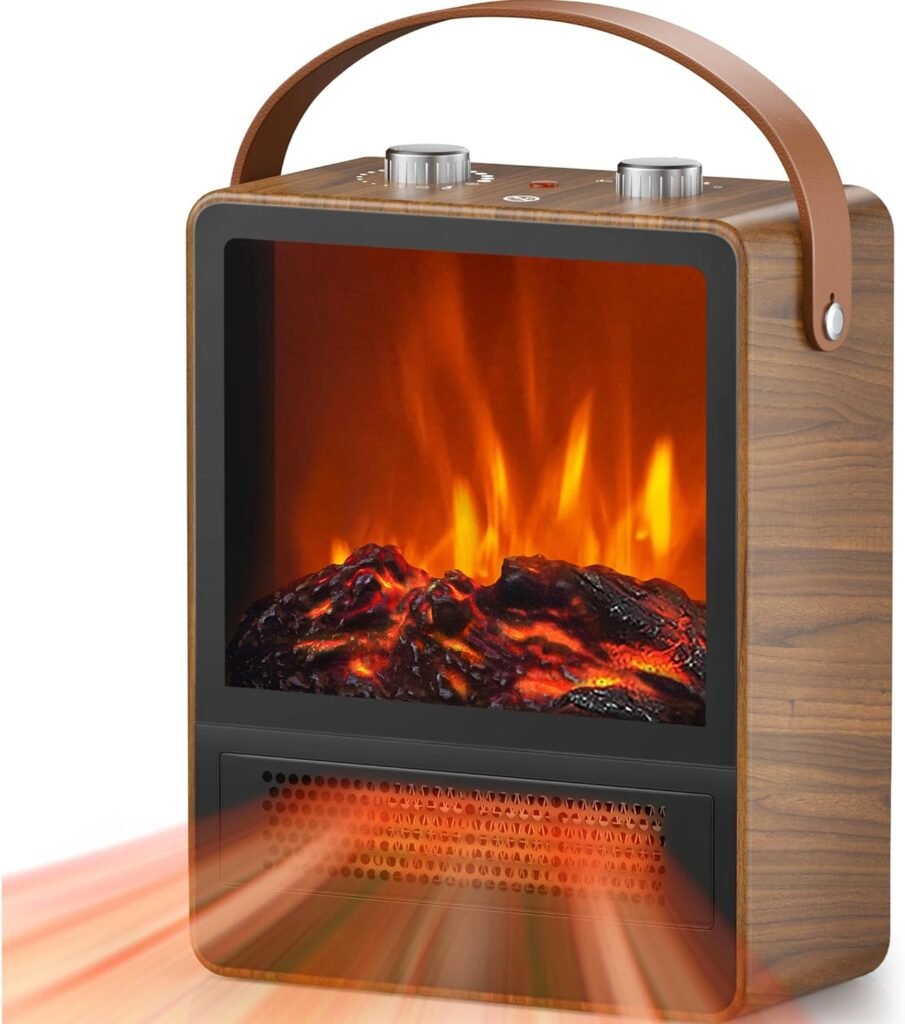 Alpaca Electric Fireplace Heater for Indoor Use, 1500W/750W Space Heater Fireplace with 3D LED Flame, Double Safety Protection, Portable Fireplace Heater for Home Office Christmas Decoration