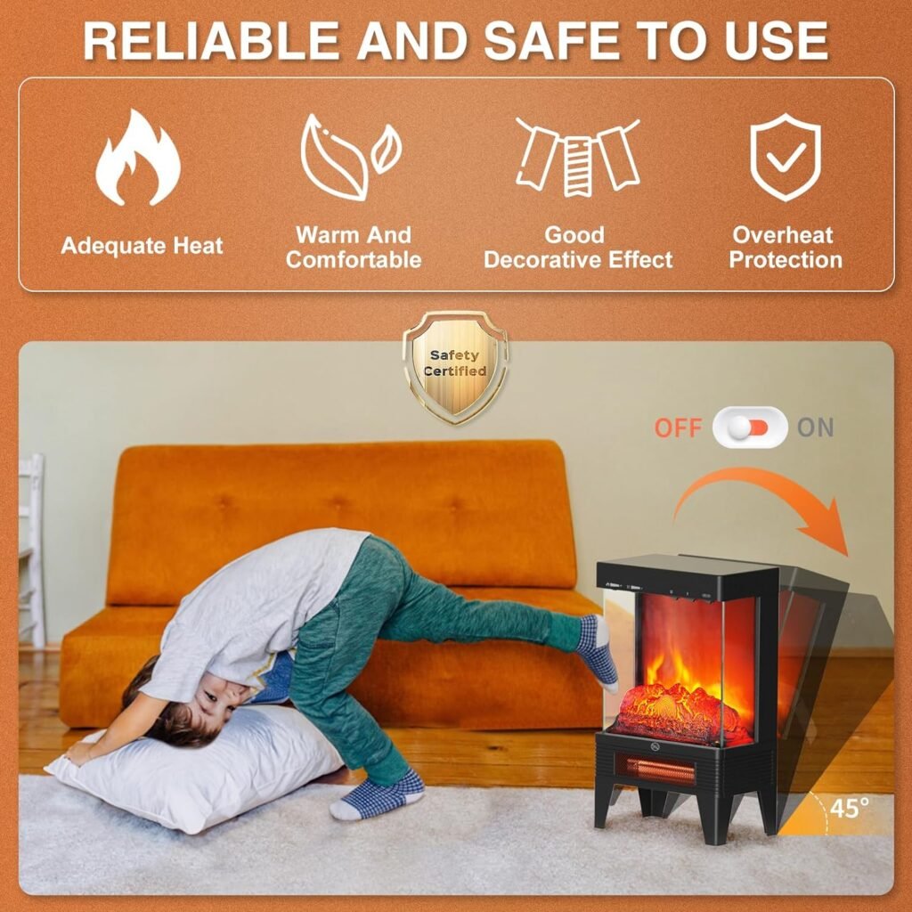 ALPACA Electric Fireplace Stove, 1500W Freestanding Fireplace Heater with 3-Sided View, Realistic Flame, Adjustable Brightness and Heating Mode, Thermostat, Overheating Safe Design, ETL Certified