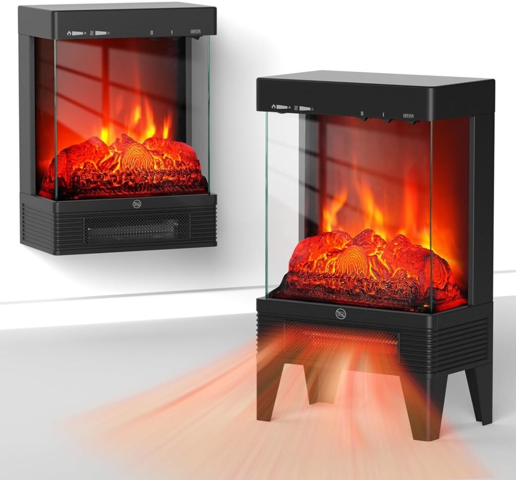 ALPACA Electric Fireplace Stove, 1500W Freestanding Fireplace Heater with 3-Sided View, Realistic Flame, Adjustable Brightness and Heating Mode, Thermostat, Overheating Safe Design, ETL Certified
