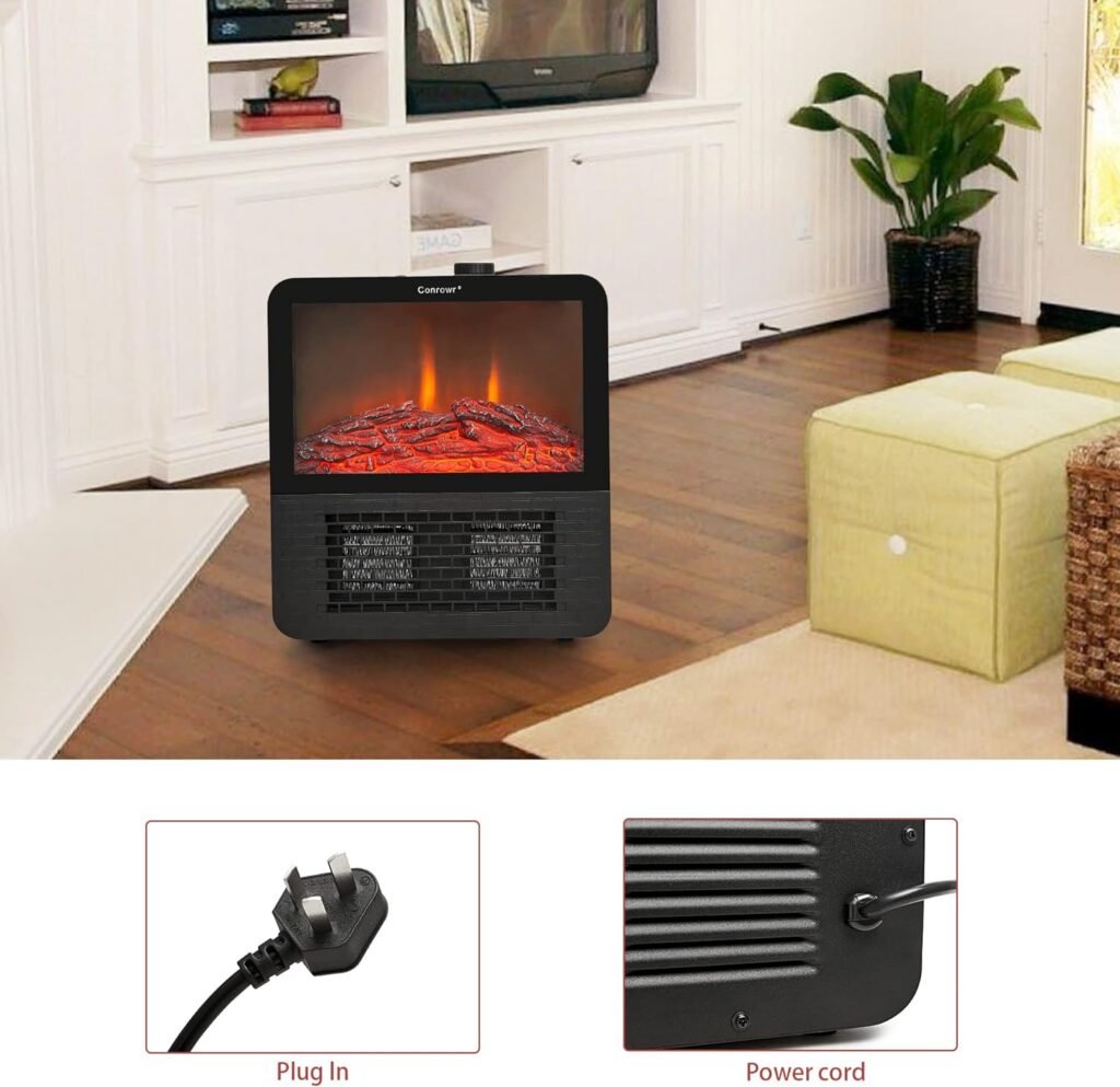 CONROWR 17inch Recessed Electric Fireplace Plug-in Heater, Recessed Freestanding Fireplace, Adjustable Flame Brightness Speed, Low Noise, 1600 Watts, Black