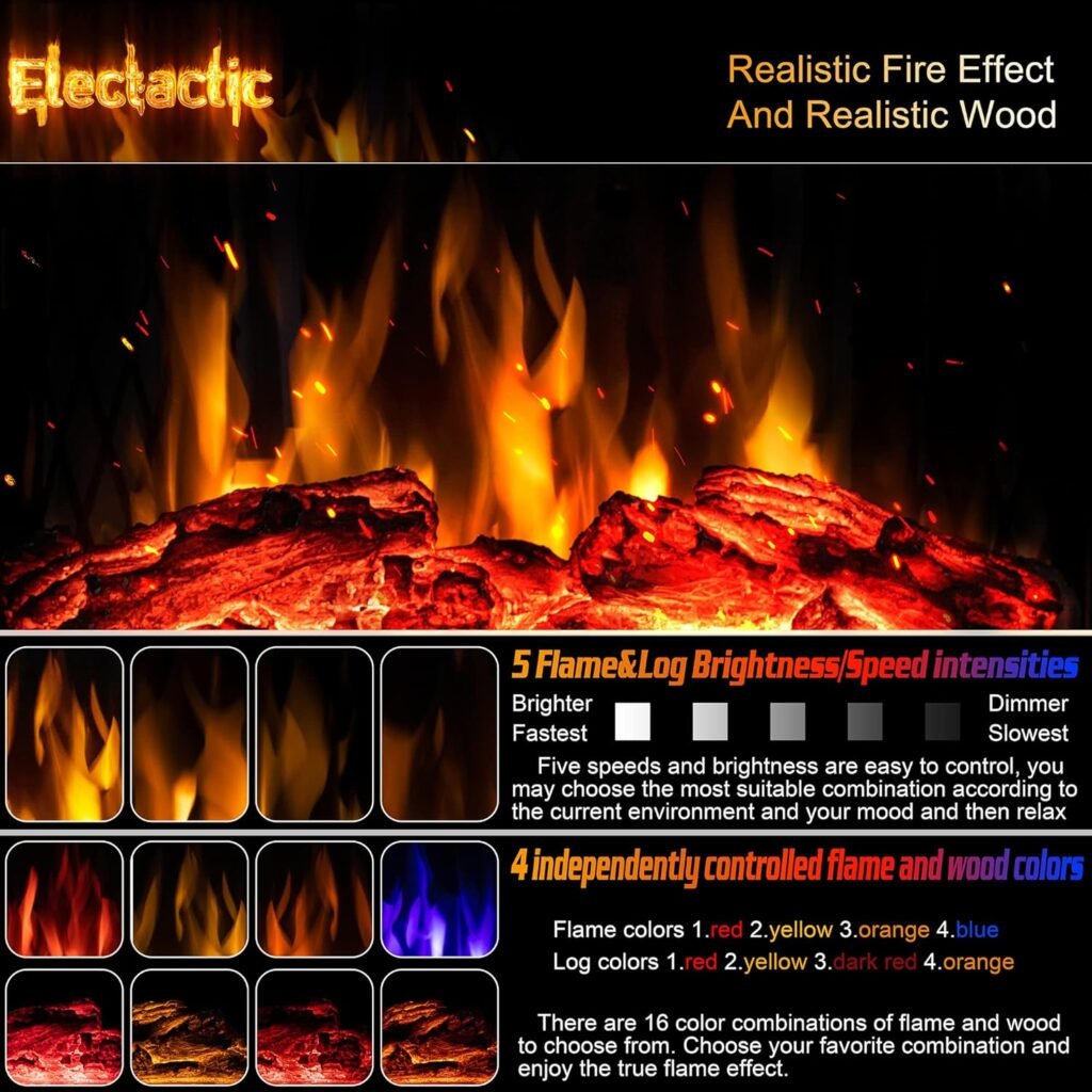 Electactic 24Inch Electric Fireplace Stove , Free-Standing Infrared Fireplace Stove, Controllable 3D Flame, 4 Variable FlameLog Colors, 1500w, 5100BTU, Black (S230B-BLACK), 23.5L X 10.7W X 24.3H
