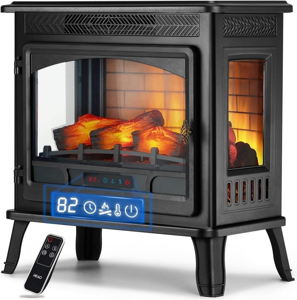 HEAO Electric Fireplace 3D Infrared Fireplace Stove 24 Freestanding Fireplace Heater for Indoor with Visible Control Panel and Remote, ETL Certified, Overheating Safety Protection, 1500W (Black)