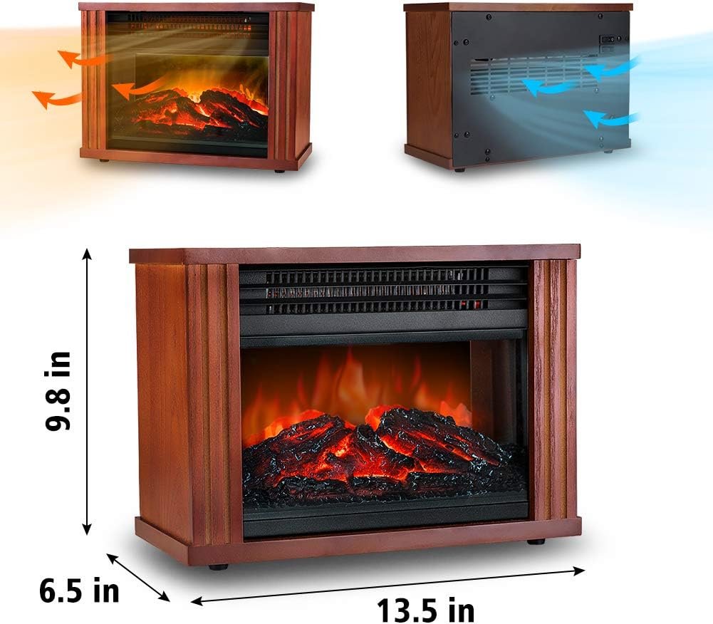LifePlus Electric Fireplace Heater, Portable Wood Fireplace Stove with 3D Realistic Dancing Flame Effect, Tabletop Fireplace Space Heater Overheat Protection for Indoor Use Bedroom Office,1500W