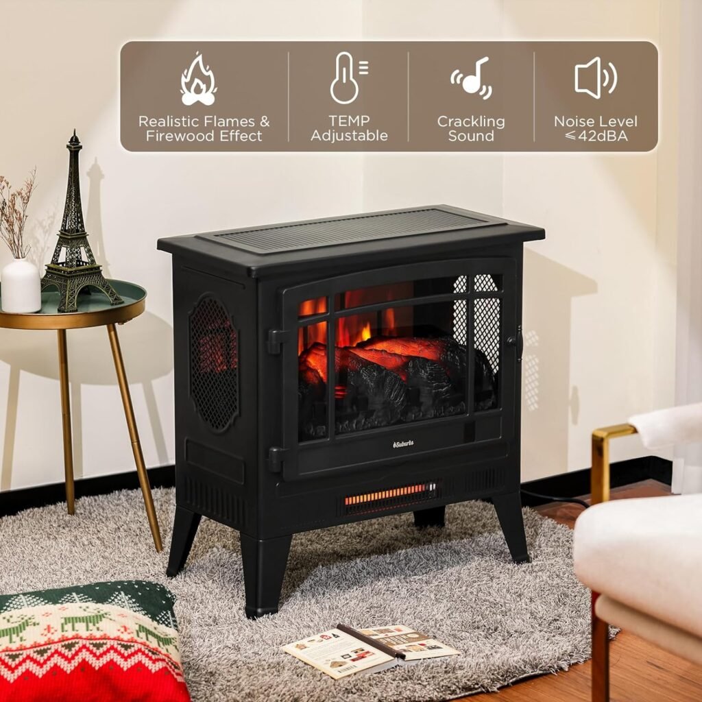 TURBRO Suburbs TS17 Compact Electric Fireplace Stove, 18” Freestanding Stove Heater with Realistic Flame - CSA Certified - Overheating Safety Protection - for Small Spaces - 1400W
