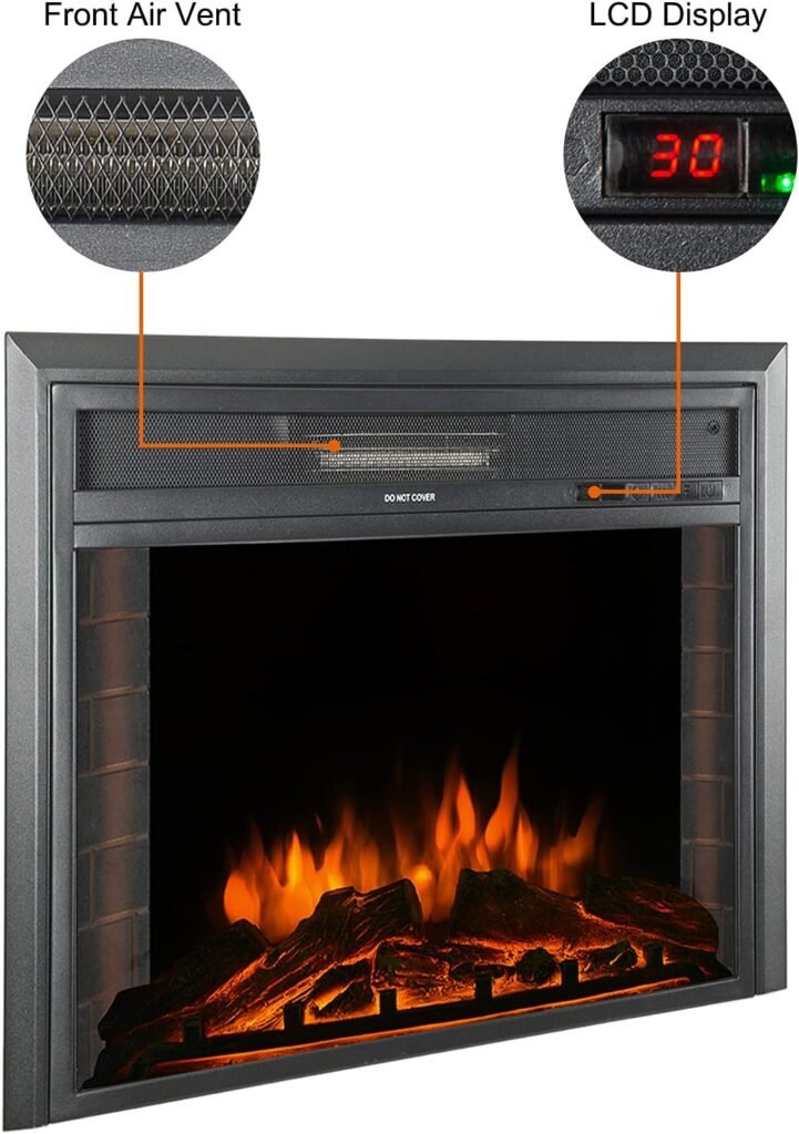 23 inch 750W/1500W Electric Fireplace Inserts with Remote Control in Wall recessed, Energy Saving Insert Fireplace Heater Indoor Glass View, Black