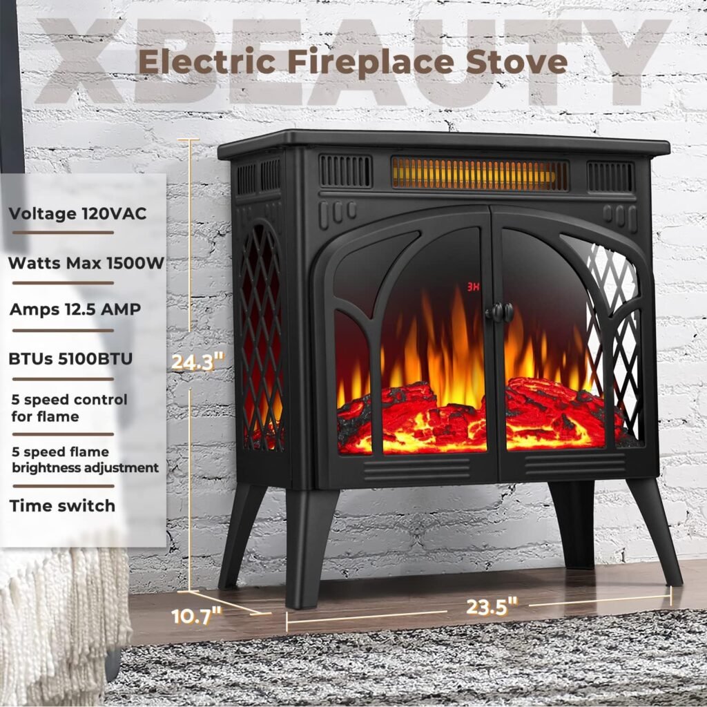 Electric Fireplace Heater Portable Electric Fireplace Heater Indoor,Black