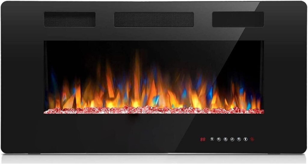 FEER Electric Fireplace 36 inch in-Wall Recessed Wall Mounted Fireplace Heater Touch Screen Remote Control Timer