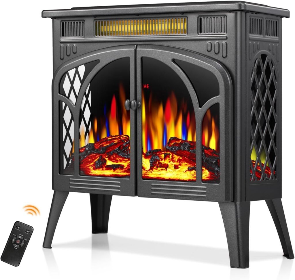 Havato Electric Fireplace 25 with Remote Control, Adjustable Realistic Flame, 2 Heating Modes, Sleep Timer, Overheating Protection. Ideal for Indoor Electric Fireplace Stove, Infrared Heater, Grey