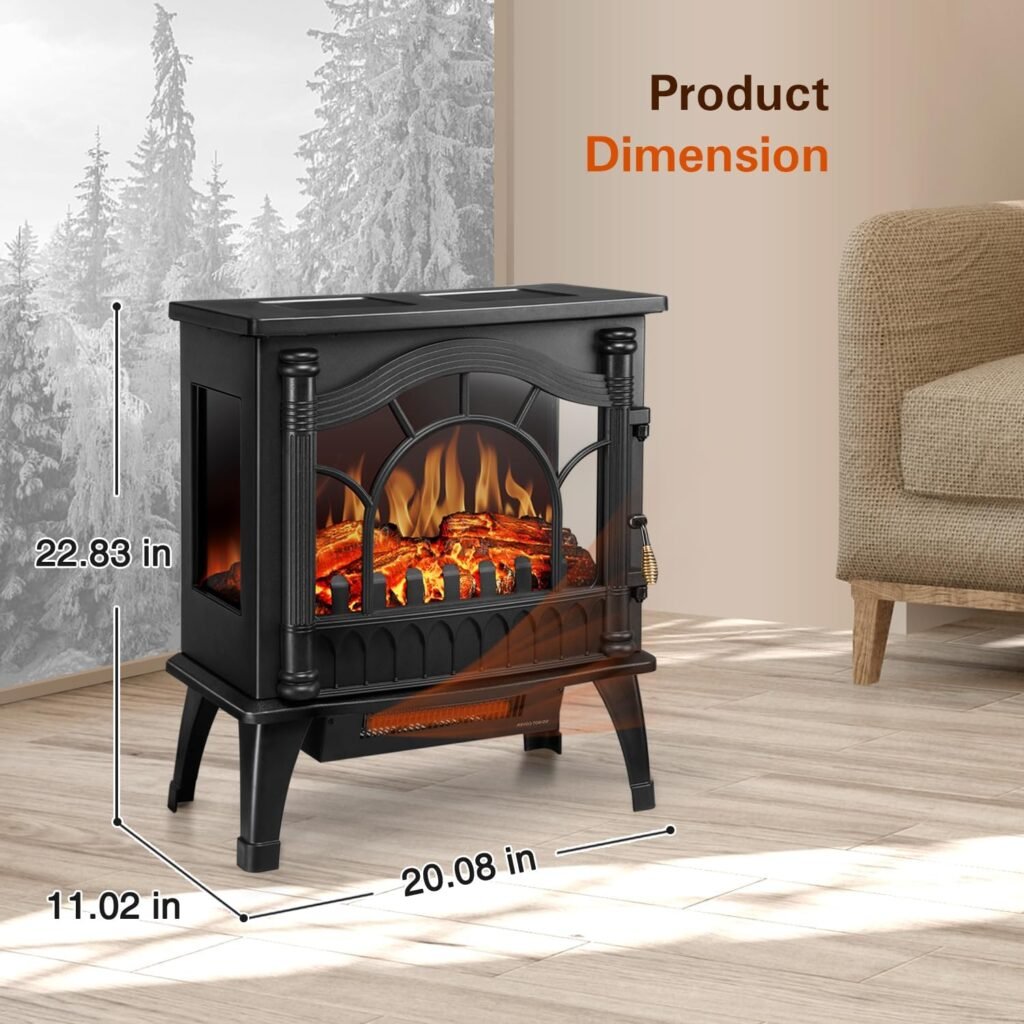 Havato Electric Fireplace 25 with Remote Control, Adjustable Realistic Flame, 2 Heating Modes, Sleep Timer, Overheating Protection. Ideal for Indoor Electric Fireplace Stove, Infrared Heater, Grey