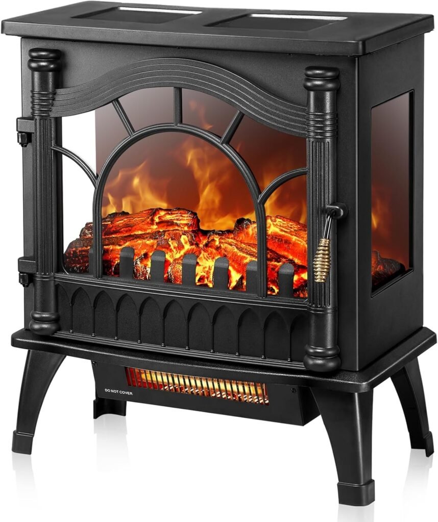 Kismile Electric Fireplace Stove,1500W Infrared Fireplace Heater with 3D Realistic Flame,Overheating Protection,22inch Portable Freestanding Electric Fireplace for Indoor Use