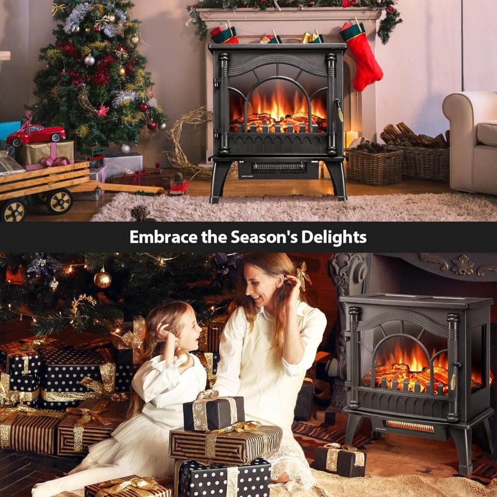 Kismile Electric Fireplace Stove,1500W Infrared Fireplace Heater with 3D Realistic Flame,Overheating Protection,22inch Portable Freestanding Electric Fireplace for Indoor Use