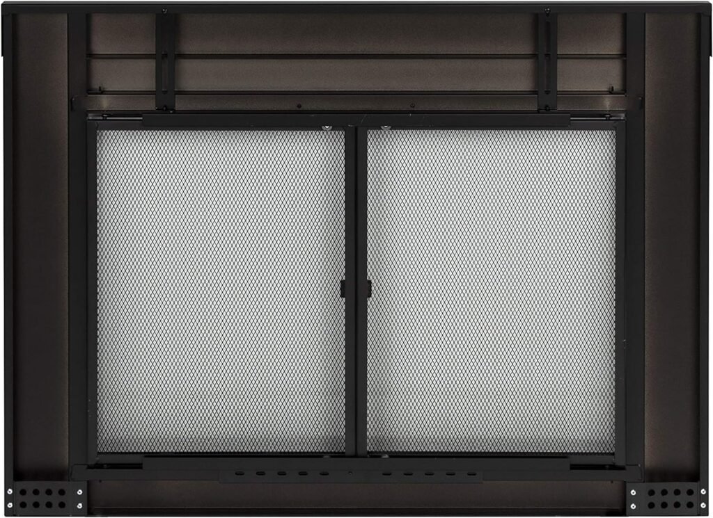 Pleasant Hearth Alsip Sunlight Nickel Glass Firescreen Door | Medium,Black/Sunlight Trim