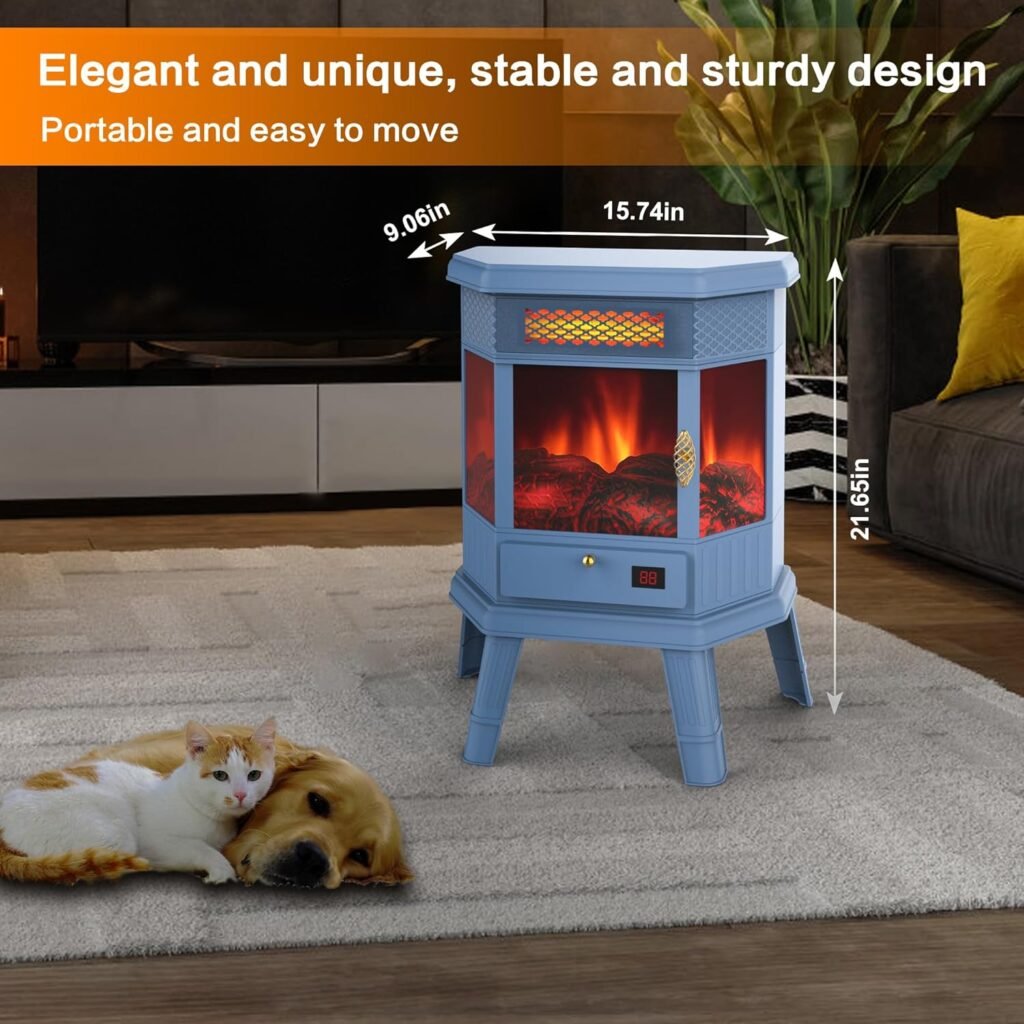 RealSmart Electric Fireplace Heater 24 Freestanding Fireplace Stove Infrared Fireplace with 3D Flame Effect Remote Control, Timer, Overheating Protection Heater for Indoor Use Brown