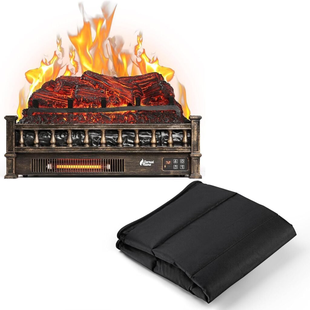 TURBRO 23 Eternal Flame Infrared Electric Fireplace Logs with 39 W x 32 H Fireplace Cover