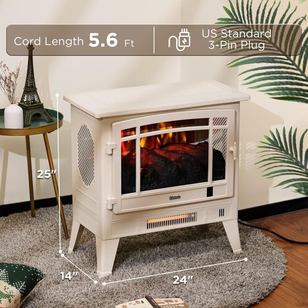 TURBRO Suburbs TS17Q Infrared Electric Fireplace Stove, 19 Freestanding Stove Heater with 3-Sided View, Realistic Flame, Overheating Protection, CSA Certified, for Small Spaces, Bedroom - 1500W