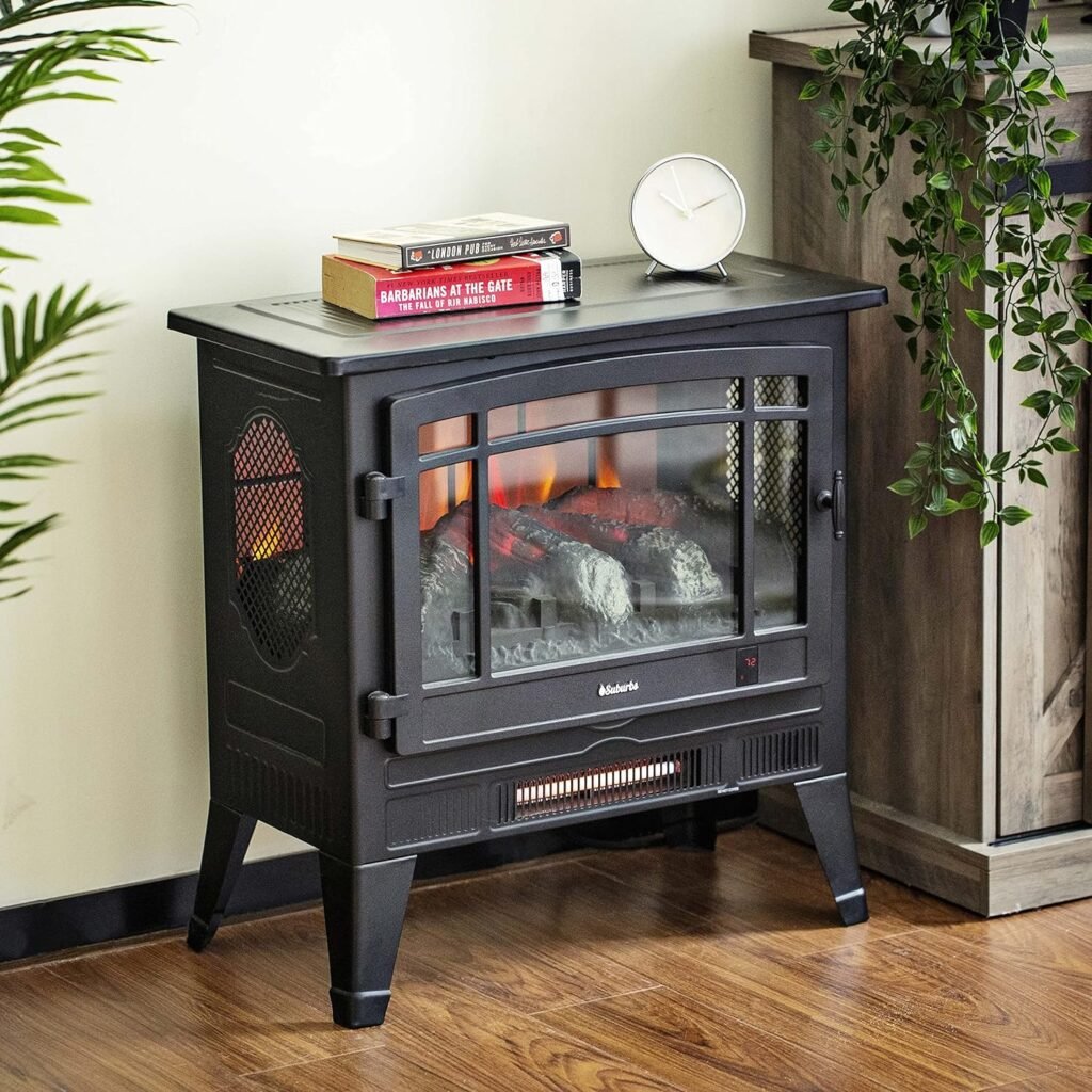 TURBRO Suburbs TS17Q Infrared Electric Fireplace Stove, 19 Freestanding Stove Heater with 3-Sided View, Realistic Flame, Overheating Protection, CSA Certified, for Small Spaces, Bedroom - 1500W