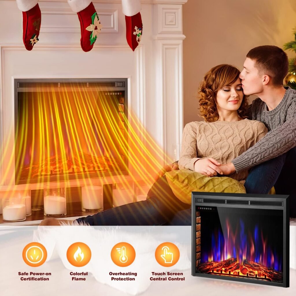 XBeauty 36 Inch Fireplace Inserts Electric Heater with Touch Screen,5 Flame Color  Timer Control,750W-1500W and Remote Control.