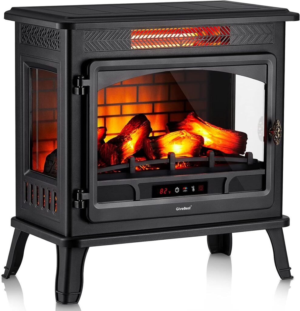 Electric Fireplace Infrared Heater 3D Freestanding Fireplace Stove Heater with Remote Control, Timer, Adjustable Flame Effect, Upgraded Safety Protection 24