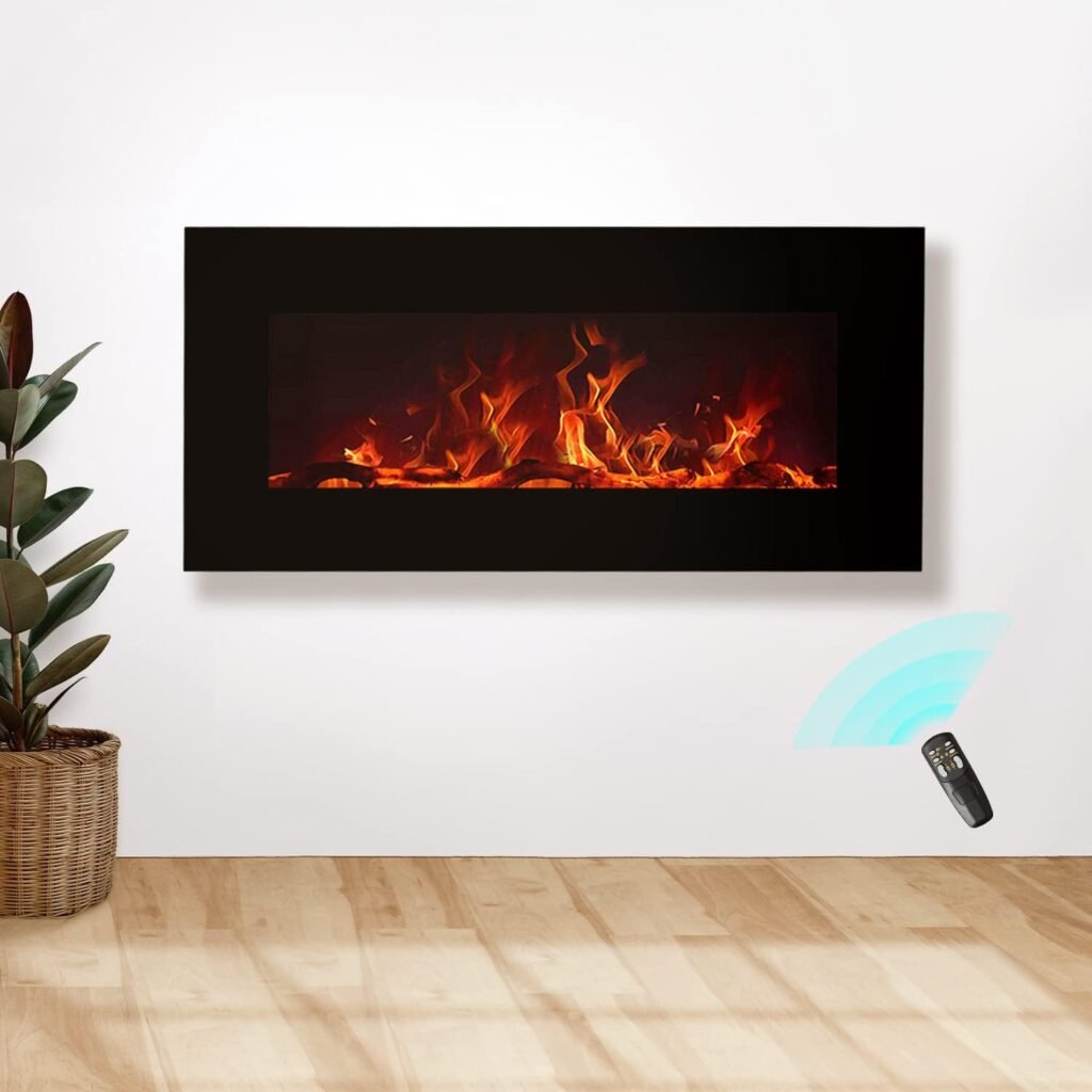 FLAMESHADE Wall Mounted Electric Fireplace, 34-Inch Wide Flat Screen, Freestanding or Hanging Portable Room Heater with Remote