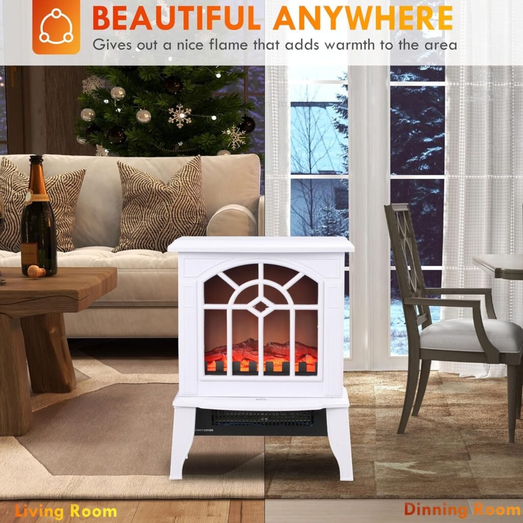 HOMCOM 18 Electric Fireplace Heater, Freestanding Fire Place Stove with Realistic LED Flames and Logs, Overheating Protection, 750W/1500W, White