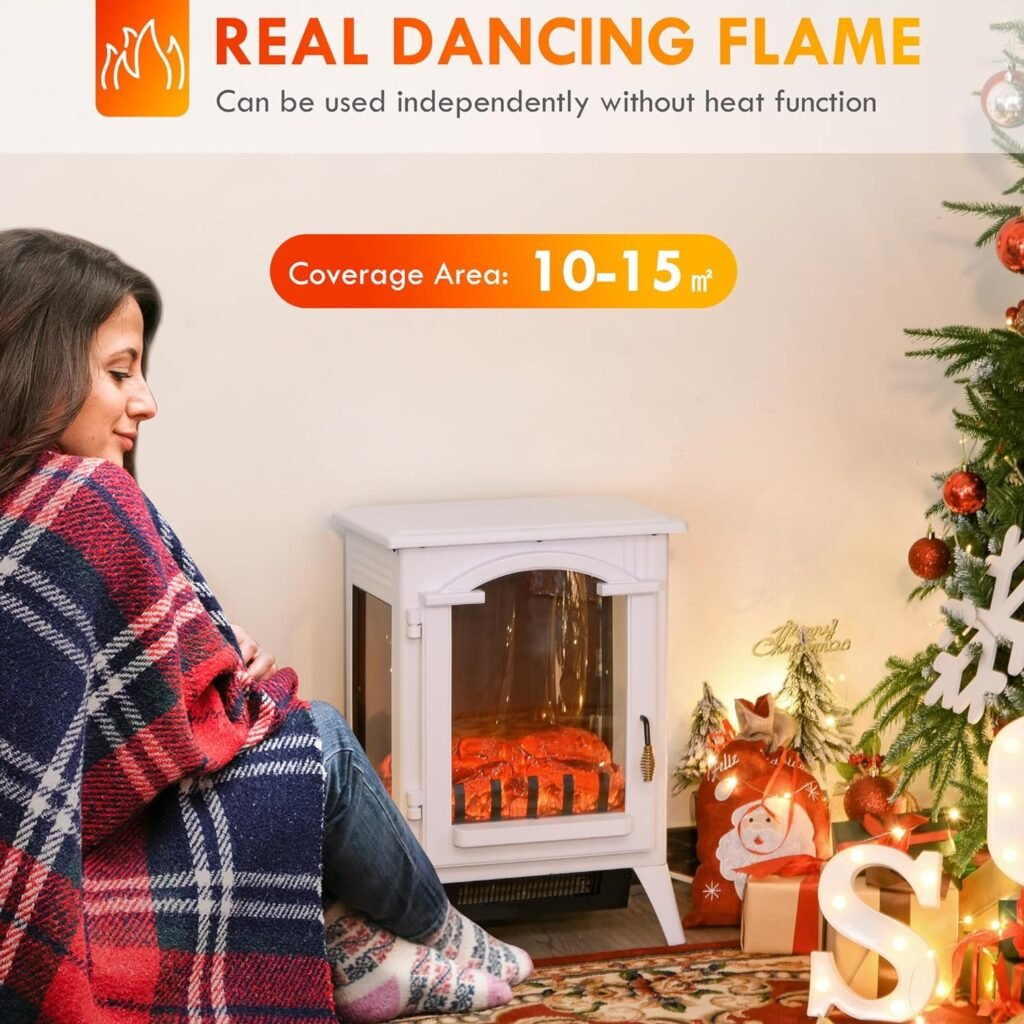 HOMCOM 23 Electric Fireplace Heater, Fire Place Stove with Realistic LED Flames and Logs and Overheating Protection, 750W/1500W, White
