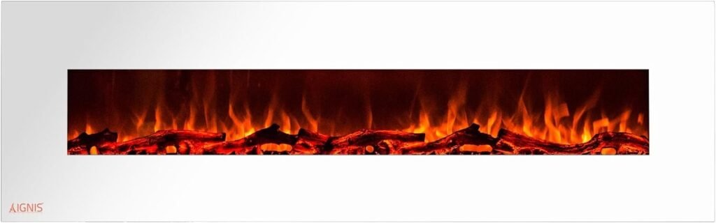 IGNIS Royal White 72 inch Wall Mount Electric Fireplace with Logs CSA US Certified (Could be recessed with no Heat)