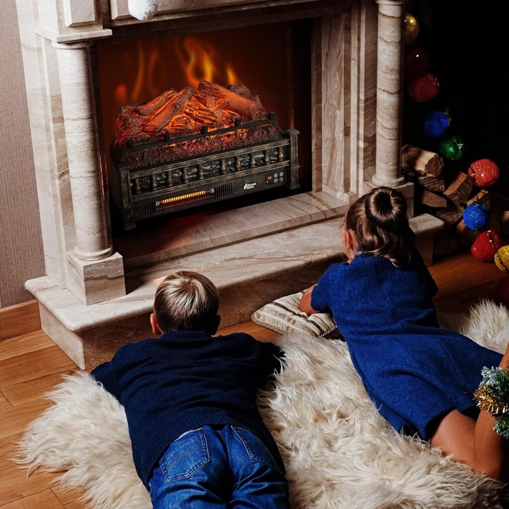 TURBRO Eternal Flame EF23-PB Electric Fireplace Logs, 23 Remote Control Fireplace Insert Log Heater, Realistic Pinewood Ember Bed, Thermostat, Timer, 1400W Black