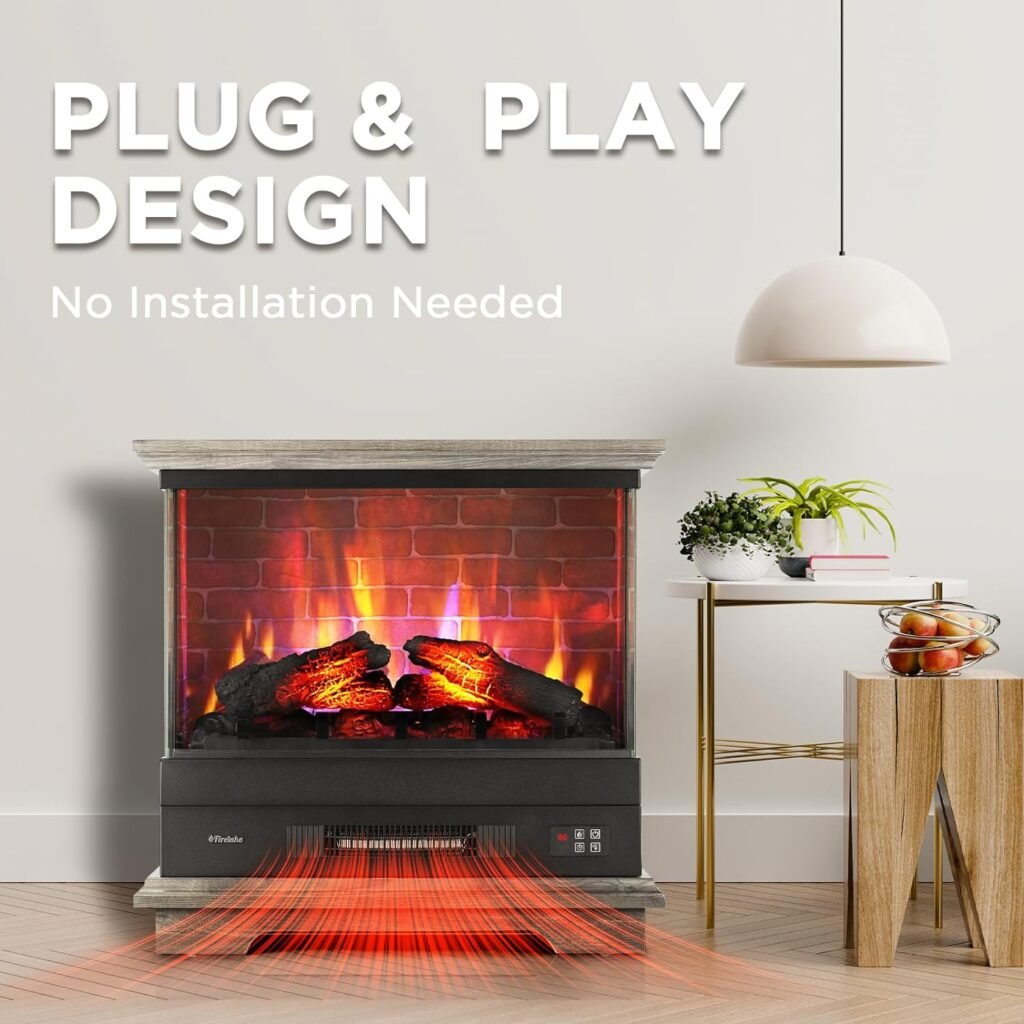TURBRO Firelake 27-Inch Electric Fireplace Heater - Freestanding Fireplace with Mantel, No Assembly Required - 7 Adjustable Flame Effects, Overheating Protection, CSA Certified - 1400W, Black Walnut
