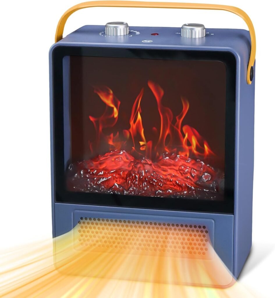 Electric Fireplace Heater, 1500W Portable Space Heater, Fireplace with Realistic 3D Flame Effect and Overheating Safety Protection, Quiet and Safe for Indoor Use Office Bedroom