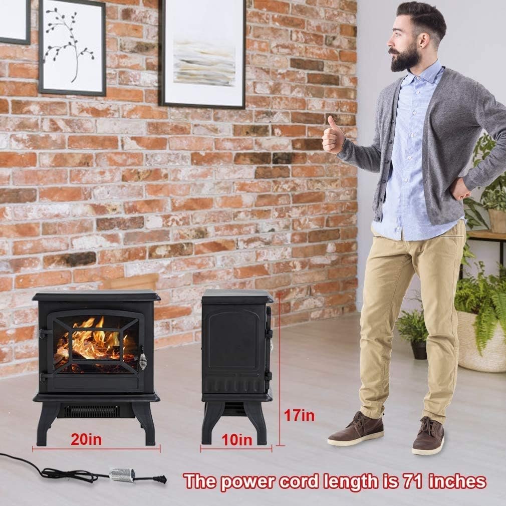 Electric Fireplace Heater, 20 Indoor Fireplace Stove with Thermostat  Realistic Flame Effect, 1500W Freestanding Portable Space Heater, Overheat Auto Shut Off Safety Function, CSA Certified