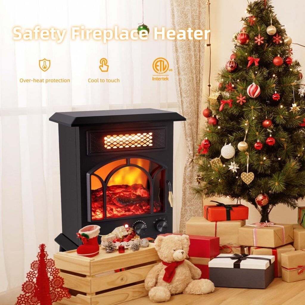 Electric Fireplace Heater, 22.4 Freestanding Infrared Fireplace Heater for Indoor Use with Realistic Flame Effect, Overheating Safety Protection Stove Space Heater 1500W