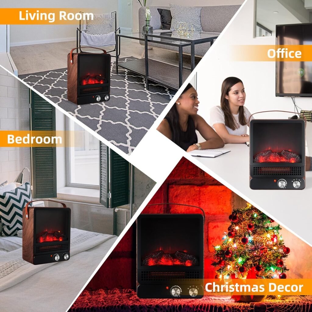 Electric Fireplace Heater for Indoor Use, 1500W High Heat Space Heater, 15 Heater Fireplace with Realistic Flame, Safety Protection, 4 Flame Brightness Portable Fireplace Heater for Christmas Decor