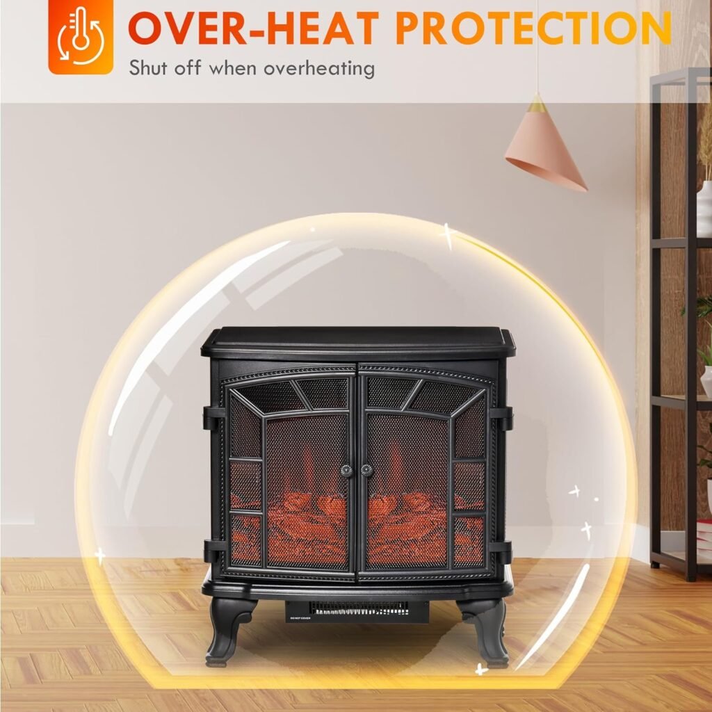 HOMCOM 27 Electric Fireplace Heater, Fireplace Stove with Realistic LED Flames and Logs, Remote Control and Overheating Protection, 750W/1500W, Black