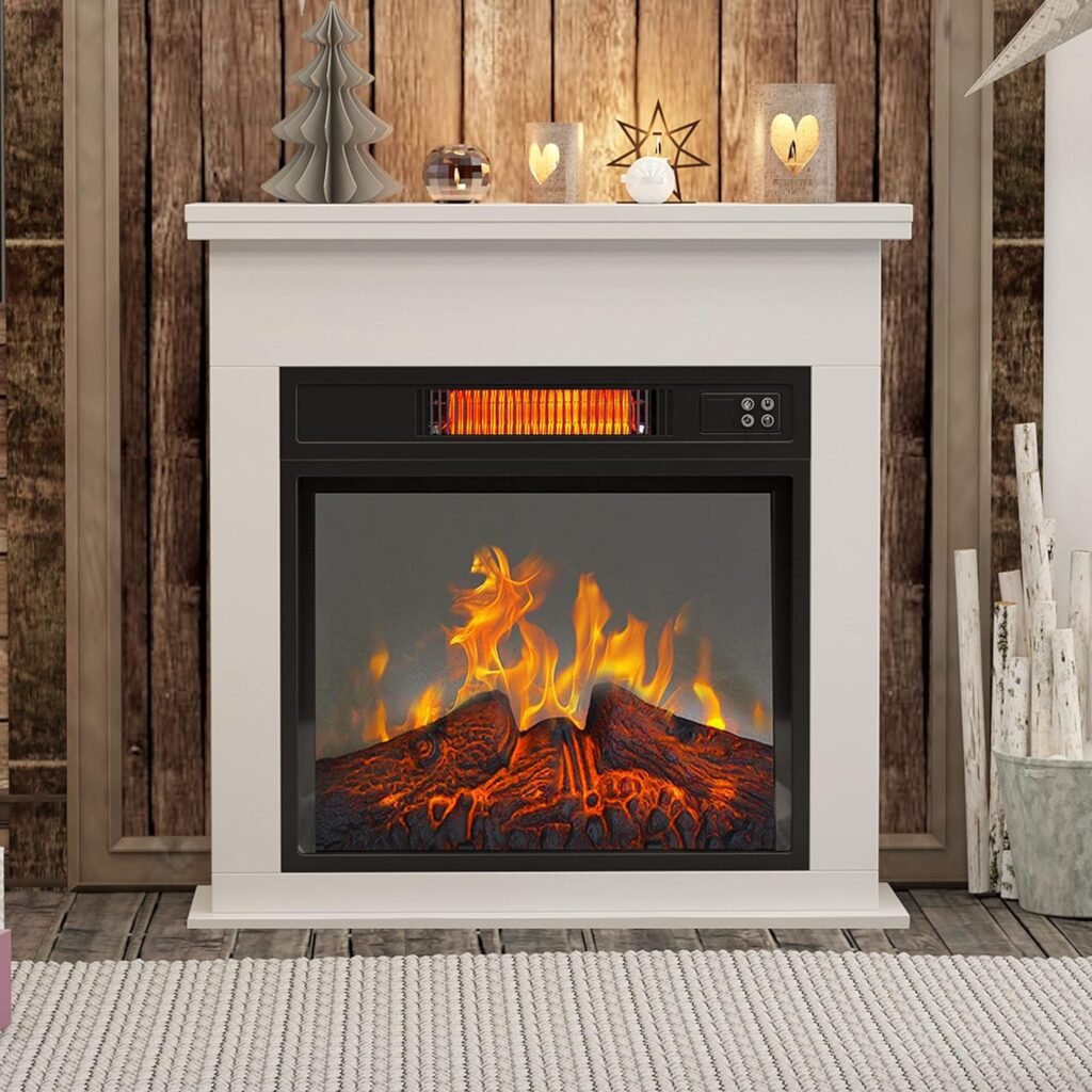 SogesHome Adjustable Electric Fireplace Stove Heater with Mantel, Free-Standing Indoor Space Heater 3D Simulation Flame with Remote Control