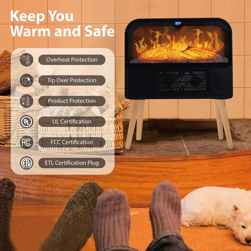 Tabletop Electric Fireplace Heater Portable Fireplace Heaters for Indoor Use with Remote Space Heater Fireplace with 3D Flame 1-12h Timer Thermostat 1500W Freestanding Electric Fireplace