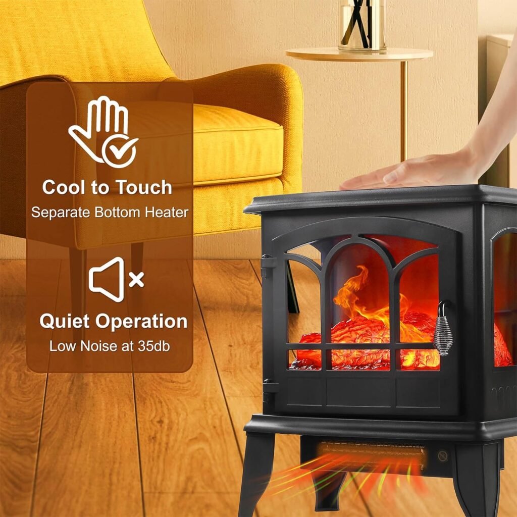 20 Electric Fireplace Heater, 1500w Electric Fire Place with 3D Flame Effect, Electric Wall Fireplace for The Living Room, Adjustable Infrared Heater, Overheat Protection, 400 Sq Ft Effective Space