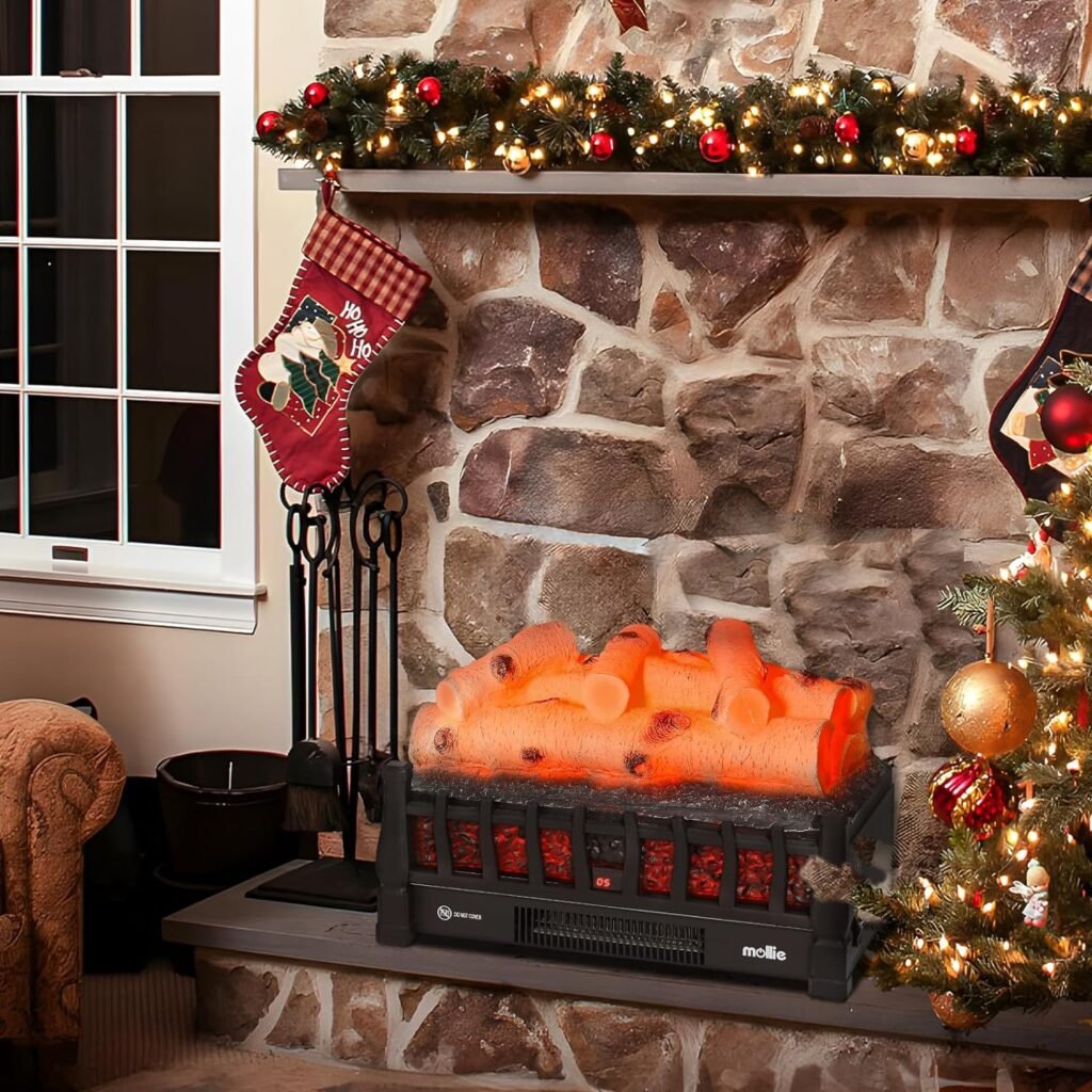 20-Inch 1500W Electric Log Fireplace Insert with Adjustable Brightness Realistic Flame Effect and Temperature Electric Fireplace Log Heater with Remote Control, Overheating Protection and Timer