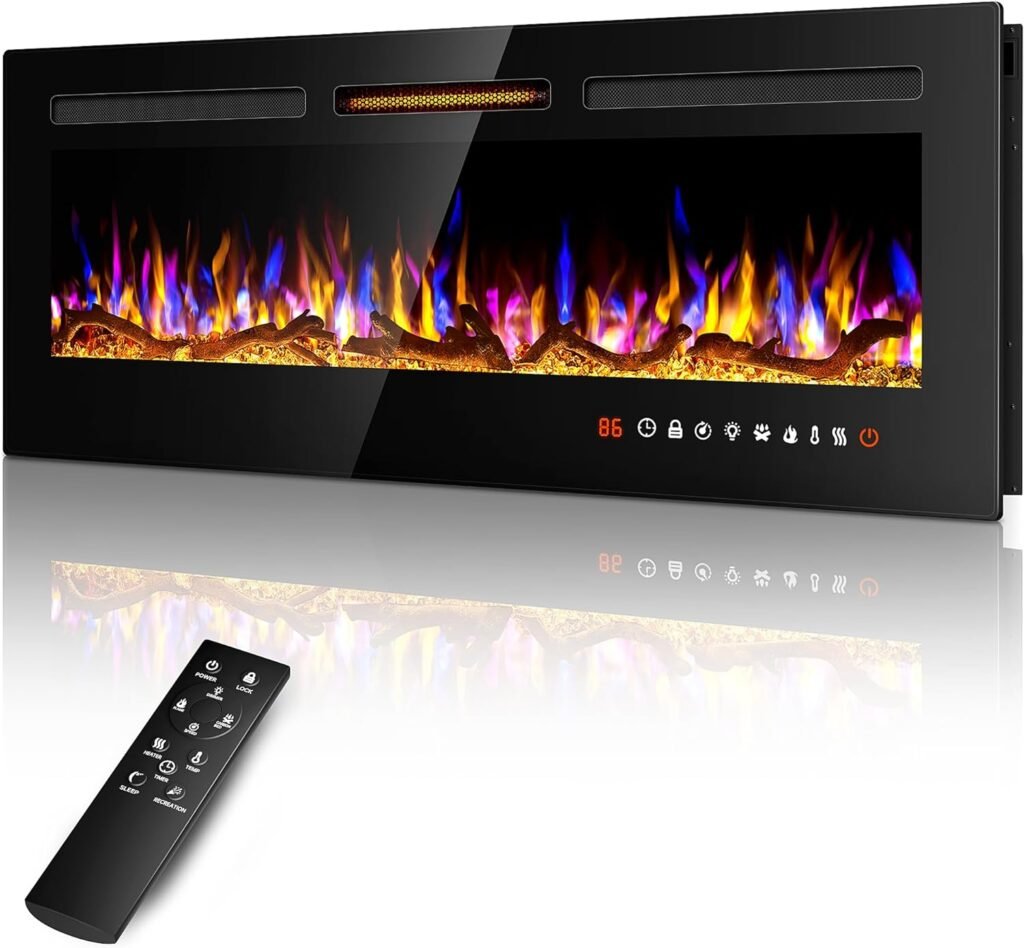 36 Slim Electric Fireplace Recessed and Wall Mounted,Wall Fireplace and Freestanding Linear Fireplace, with Remote Control,13 Adjustable Flame Color and 5 Brightness, 750W/1500W
