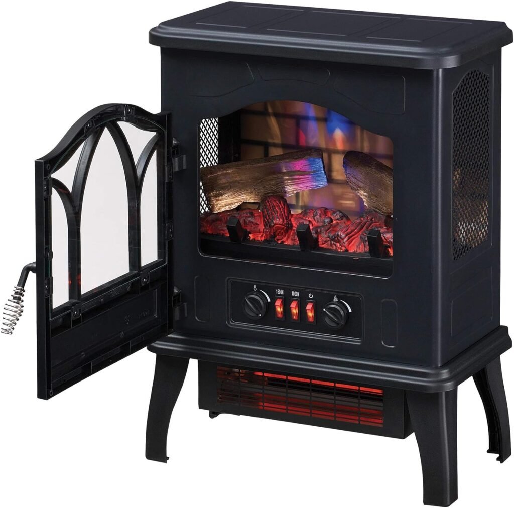 duraflame® 3D Infrared Quartz Electric Fireplace Stove Heater, Black