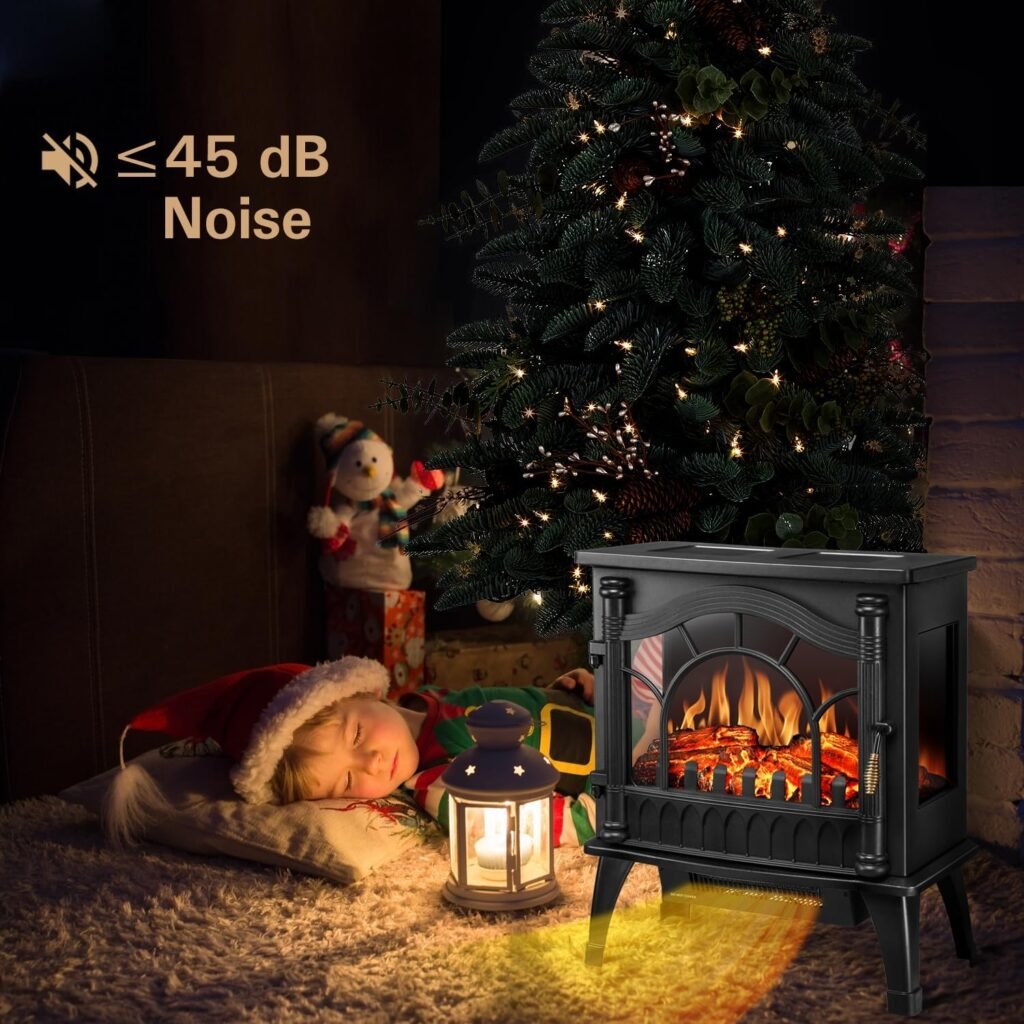 Electric Fireplace 25 with Remote Control, Adjustable Realistic Flame, 2 Heating Modes, Sleep Timer, Overheating Protection. Ideal for Indoor Electric Fireplace Stove, Infrared Heater, Grey