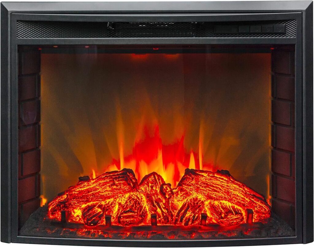 FIREBLAZE Electric Fireplace Eureka 26 inch - Curved Front Glass LED Fireplace Insert with Remote Control - Adjustable Heating, Sound, Brightness, Timer - 2-Way Recessed Installation - Heats 400 sq ft