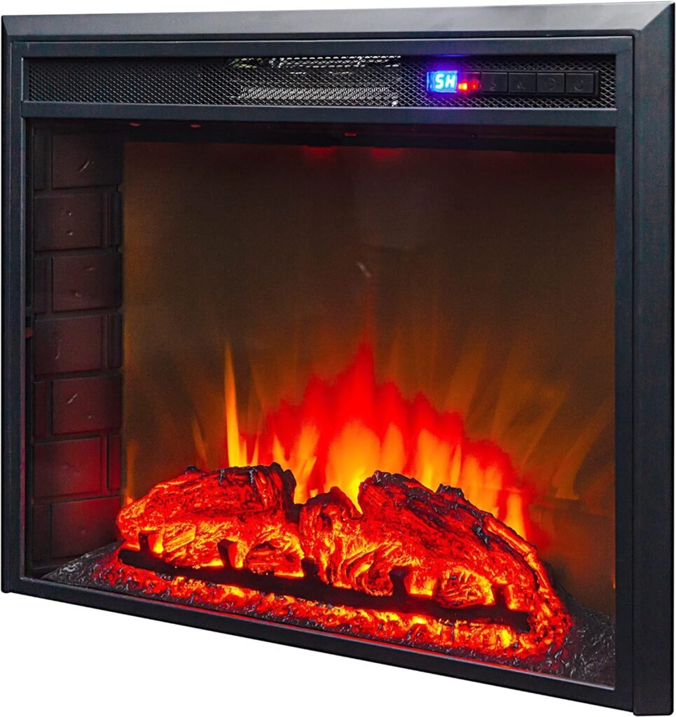 FIREBLAZE Electric Fireplace Eureka 26 inch - Curved Front Glass LED Fireplace Insert with Remote Control - Adjustable Heating, Sound, Brightness, Timer - 2-Way Recessed Installation - Heats 400 sq ft