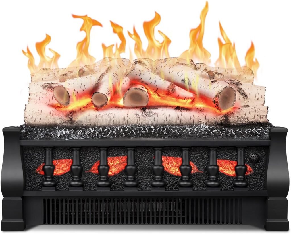 R.W.FLAME Electric Fireplace Log Set Heater 21IN, Remote Control, Flame Brightness Adjustable,Realistic Ember Bed,Overheating Protection for Home and Office Decor,1500W Whitish Gray logs