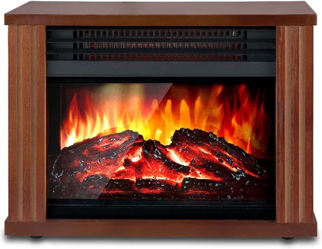 Small Electric Fireplace Heater, LifePlus Mini Wooden Space Tabletop Fireplace with 3D Realistic Flame Effect, Cool and Safe to Touch, Perfect for Study Bedroom Office, Overheating Protection, 1500W