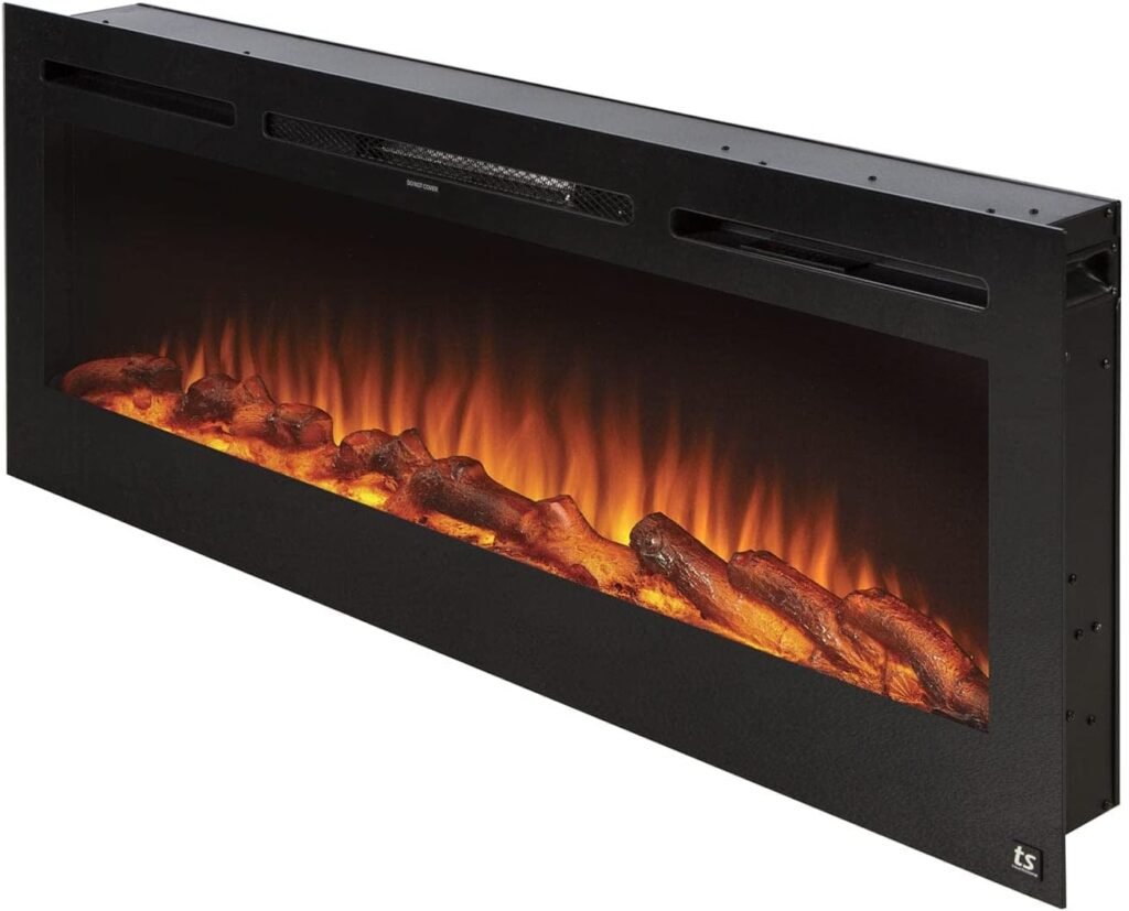 Touchstone Smart Electric Fireplace-The Sideline 36 Inch Wide-in Wall Recessed-30 Realistic Ember Color/Flame Options-1500W Heater w/Thermostat-Black-Log  Crystal Hearth Options -Alexa/WiFi Enabled