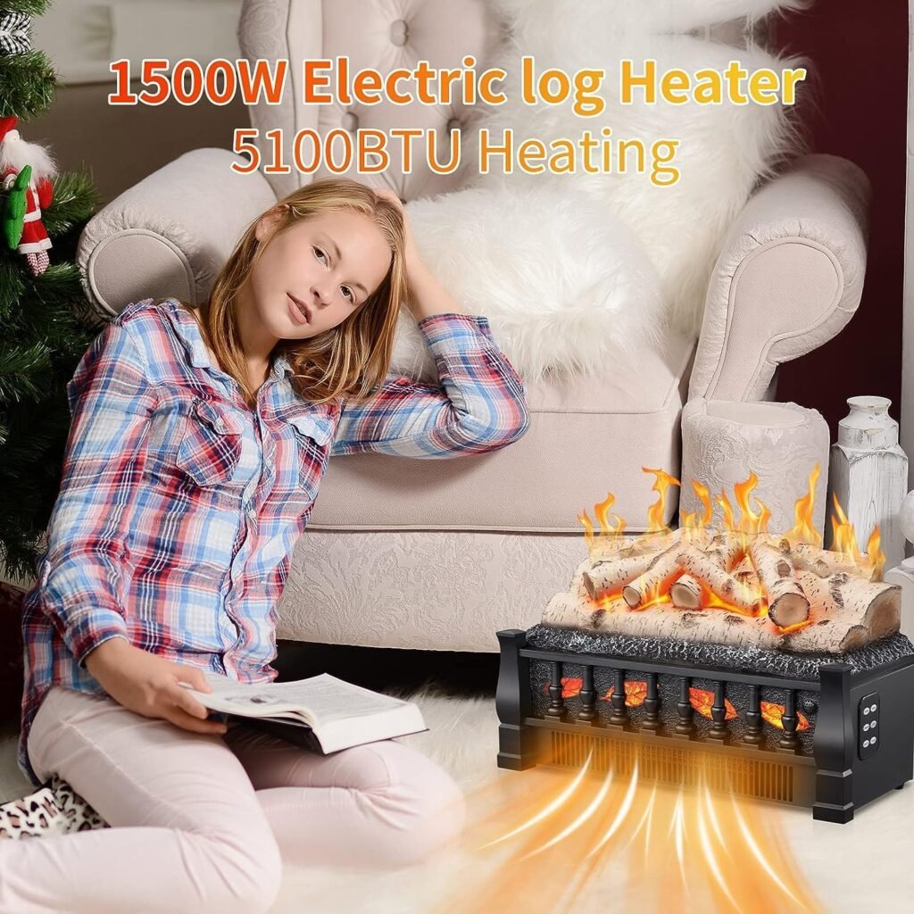 Xbeauty 20 Electric Fireplace Logs Heater,750W/1500WInsert Heater,5 Flame BrightnessSpeed/Remote Control/Timer,with Flame Projection Board,for Home and Office Decor