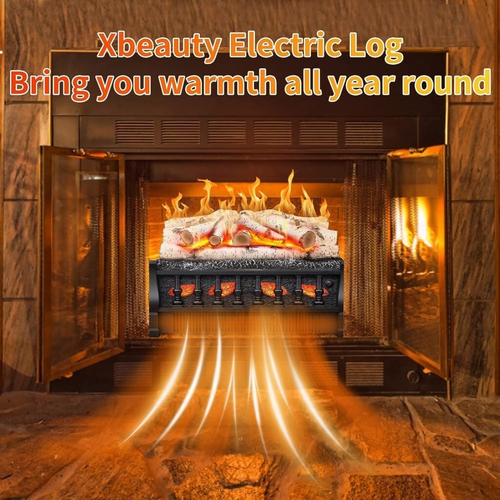 Xbeauty 20 Electric Fireplace Logs Heater,750W/1500WInsert Heater,5 Flame BrightnessSpeed/Remote Control/Timer,with Flame Projection Board,for Home and Office Decor