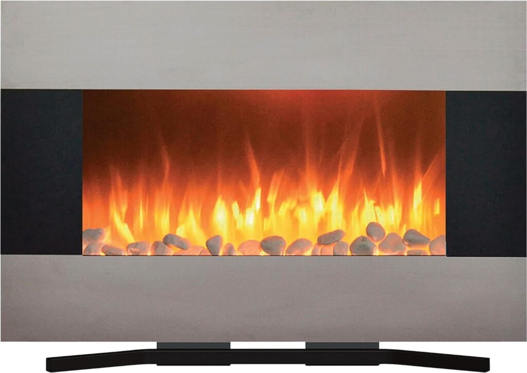 36-Inch Wall Mounted Electric Fireplace - Modern Stainless-Steel Fireplace with Floor Stand, Remote, and Adjustable Heat and Brightness by Northwest