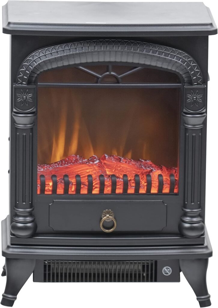Comfort Zone Electric Fireplace Space Heater, Traditional Warm Stove Style, Realistic 3D Flame Effect, Adjustable Thermostat,  Overheat Protection, Ideal for Home, Bedroom,  Office, 1,500W, CZFP4