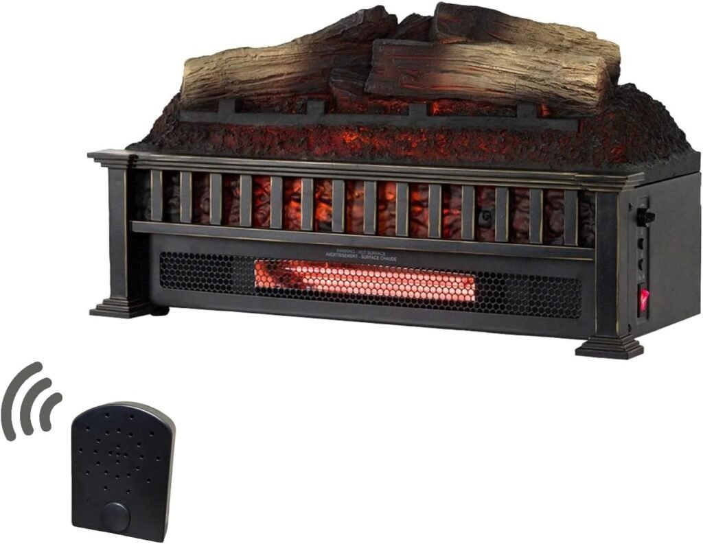 Country Living 20 inch Electric Log Set | 400 Sq Ft Heater - Faux Logs Insert with Infrared Flames for Existing Fireplaces | Remote Control Included